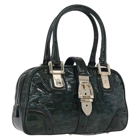GUCCI Horsebit Hand Bag Patent leather Green Gold 145772 Auth 172977