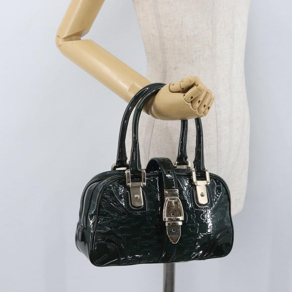 GUCCI Horsebit Hand Bag Patent leather Green Gold 145772 Auth 172977