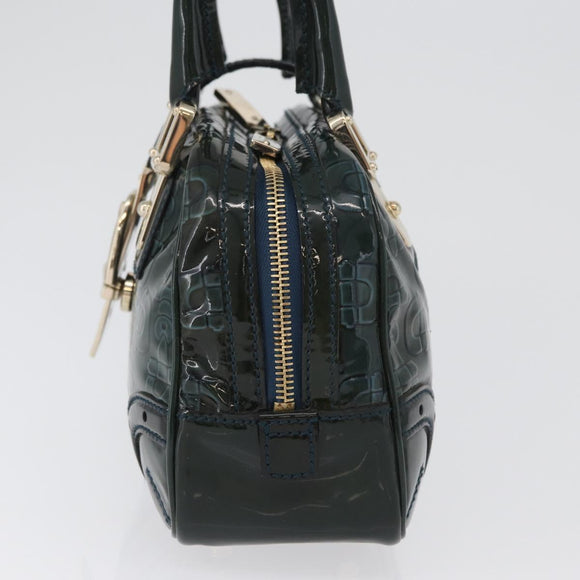 GUCCI Horsebit Hand Bag Patent leather Green Gold 145772 Auth 172977
