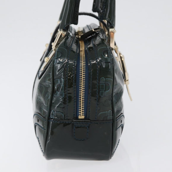 GUCCI Horsebit Hand Bag Patent leather Green Gold 145772 Auth 172977