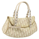 Christian Dior Trotter Canvas Chain Hand Bag PVC Beige Silver Auth 172988-1