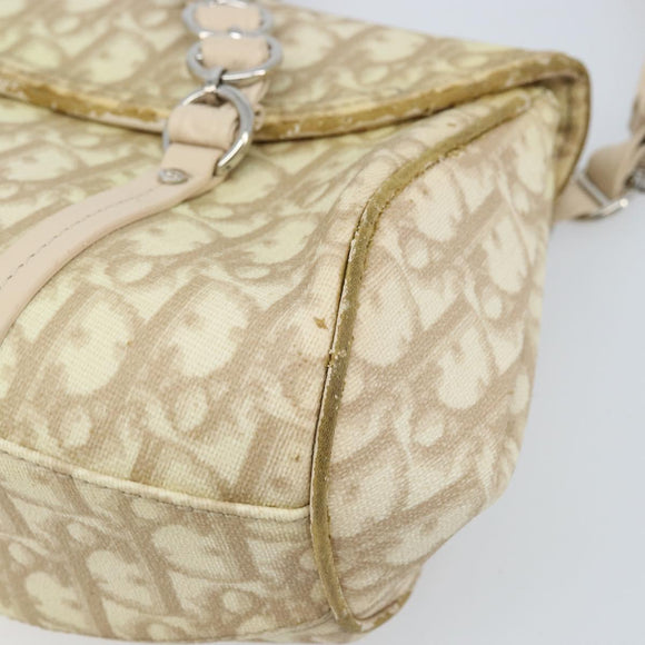 Christian Dior Trotter Canvas Chain Hand Bag PVC Beige Silver Auth 172988