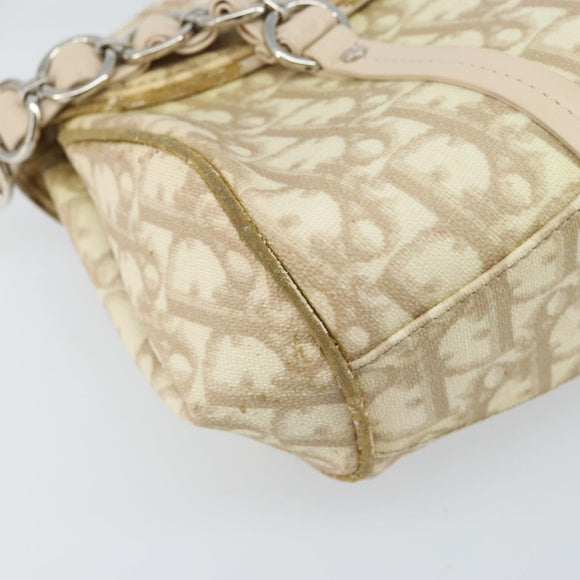 Christian Dior Trotter Canvas Chain Hand Bag PVC Beige Silver Auth 172988