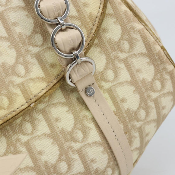 Christian Dior Trotter Canvas Chain Hand Bag PVC Beige Silver Auth 172988