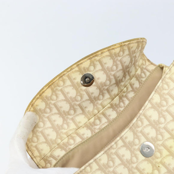 Christian Dior Trotter Canvas Chain Hand Bag PVC Beige Silver Auth 172988