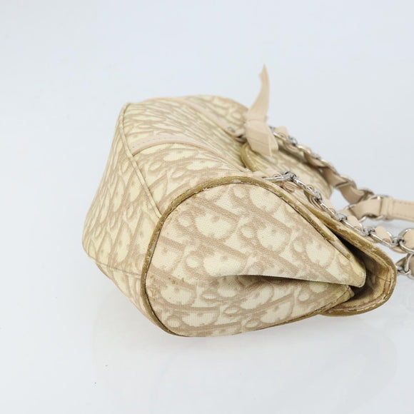 Christian Dior Trotter Canvas Chain Hand Bag PVC Beige Silver Auth 172988