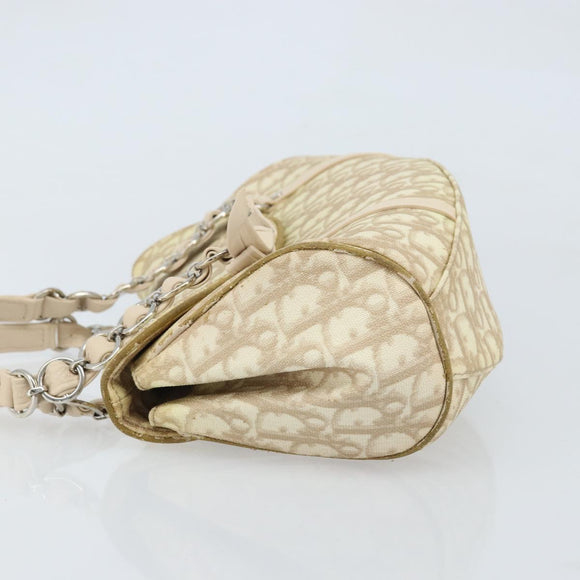 Christian Dior Trotter Canvas Chain Hand Bag PVC Beige Silver Auth 172988