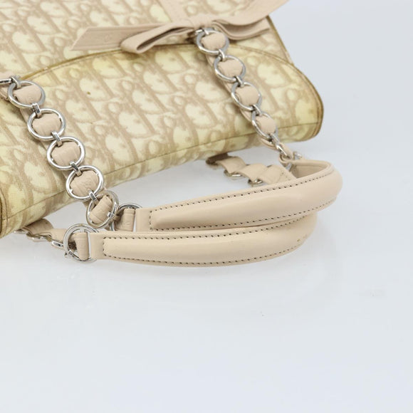 Christian Dior Trotter Canvas Chain Hand Bag PVC Beige Silver Auth 172988