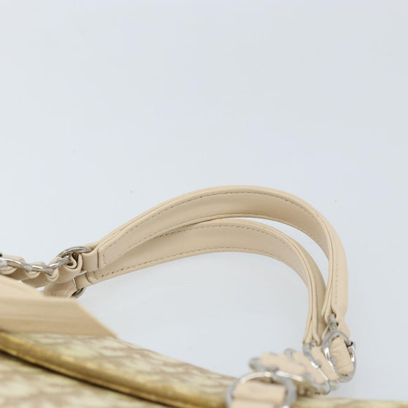 Christian Dior Trotter Canvas Chain Hand Bag PVC Beige Silver Auth 172988