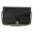 CHANEL Chain Shoulder Bag Patent leather Black Gold CC Auth 172993-1