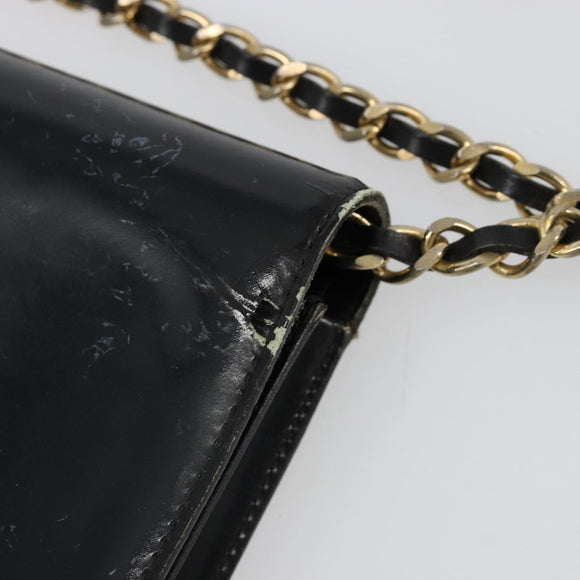 CHANEL Chain Shoulder Bag Patent leather Black Gold CC Auth 172993