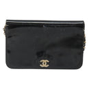 CHANEL Chain Shoulder Bag Patent leather Black Gold CC Auth 172993-13