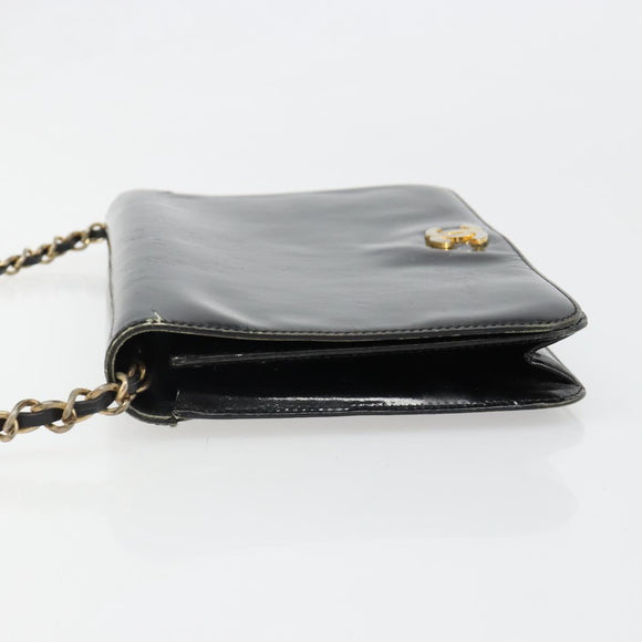 CHANEL Chain Shoulder Bag Patent leather Black Gold CC Auth 172993