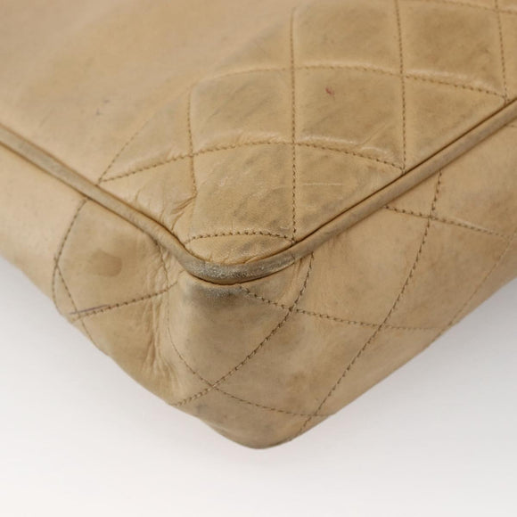 CHANEL Matelasse Chain Shoulder Bag Lamb Skin Beige Gold CC Auth 172997