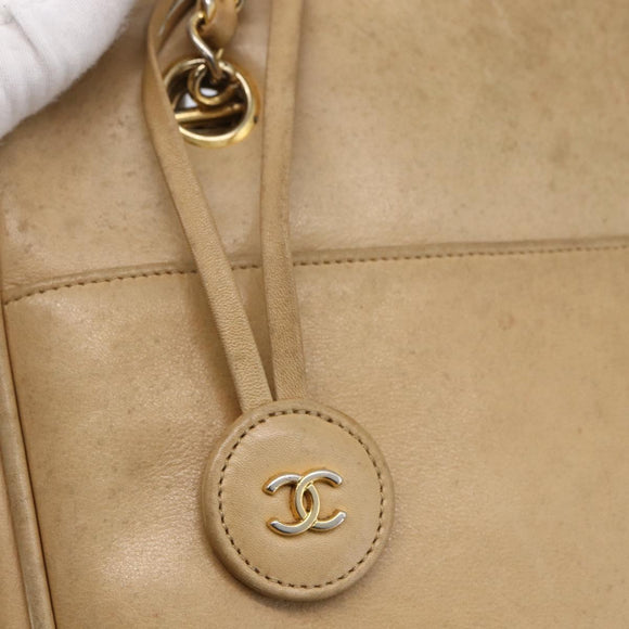 CHANEL Matelasse Chain Shoulder Bag Lamb Skin Beige Gold CC Auth 172997