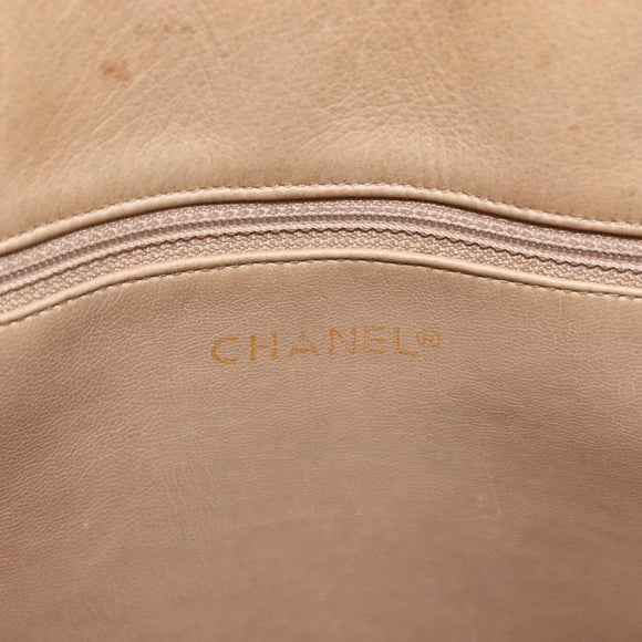 CHANEL Matelasse Chain Shoulder Bag Lamb Skin Beige Gold CC Auth 172997