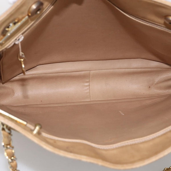 CHANEL Matelasse Chain Shoulder Bag Lamb Skin Beige Gold CC Auth 172997