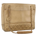 CHANEL Matelasse Chain Shoulder Bag Lamb Skin Beige Gold CC Auth 172997-1