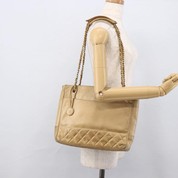 CHANEL Matelasse Chain Shoulder Bag Lamb Skin Beige Gold CC Auth 172997