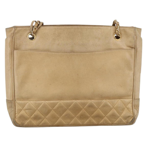 CHANEL Matelasse Chain Shoulder Bag Lamb Skin Beige Gold CC Auth 172997