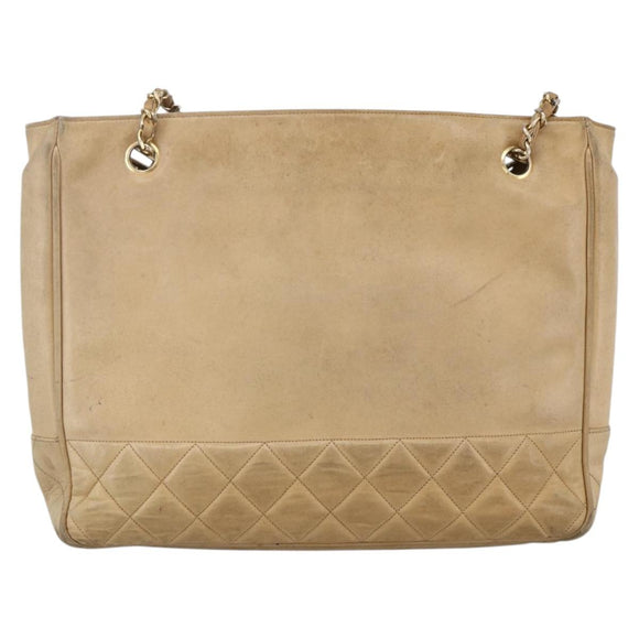 CHANEL Matelasse Chain Shoulder Bag Lamb Skin Beige Gold CC Auth 172997