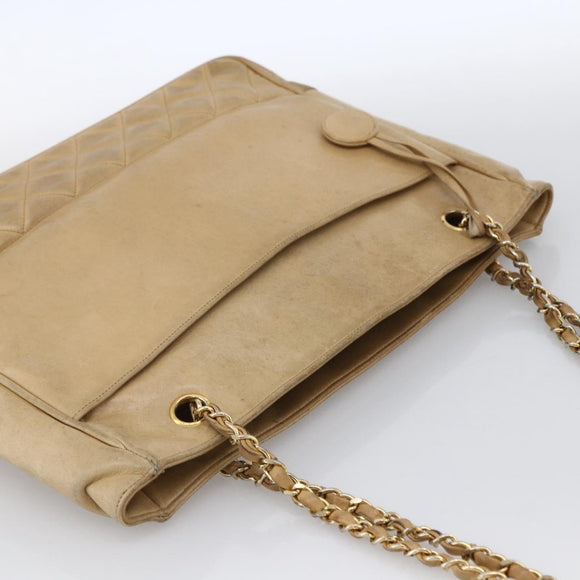 CHANEL Matelasse Chain Shoulder Bag Lamb Skin Beige Gold CC Auth 172997
