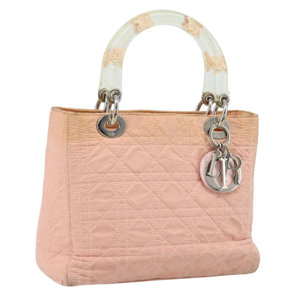 Christian Dior Lady Dior Hand Bag Nylon Pink Silver Auth 173001