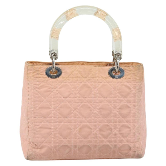 Christian Dior Lady Dior Hand Bag Nylon Pink Silver Auth 173001