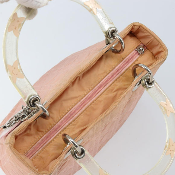 Christian Dior Lady Dior Hand Bag Nylon Pink Silver Auth 173001