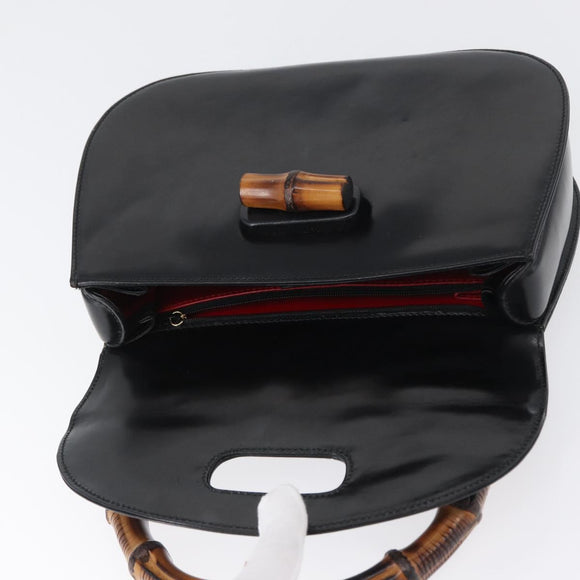 GUCCI Bamboo Hand Bag Leather Black Gold 000 1781 0633 Auth 173021