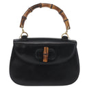 GUCCI Bamboo Hand Bag Leather Black Gold 000 1781 0633 Auth 173021-13