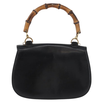 GUCCI Bamboo Hand Bag Leather Black Gold 000 1781 0633 Auth 173021 - 0