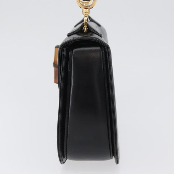 GUCCI Bamboo Hand Bag Leather Black Gold 000 1781 0633 Auth 173021