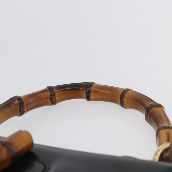 GUCCI Bamboo Hand Bag Leather Black Gold 000 1781 0633 Auth 173021