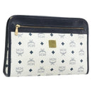 MCM Logogram Vicetos Clutch Bag PVC Leather White Gold Auth 173032A-1