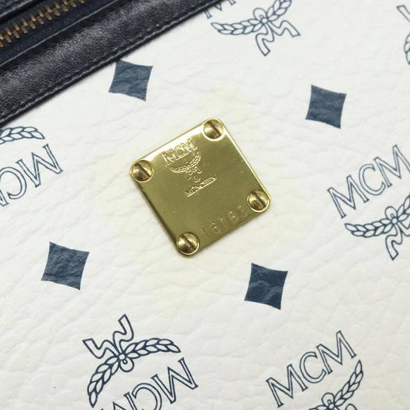 MCM Logogram Vicetos Clutch Bag PVC Leather White Gold Auth 173032A