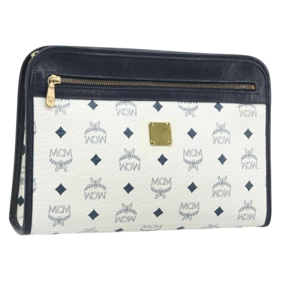 MCM Logogram Vicetos Clutch Tas PVC Leer Wit Goud Auth 173032A