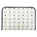 MCM Logogram Vicetos Clutch Bag PVC Leather White Gold Auth 173032A-3