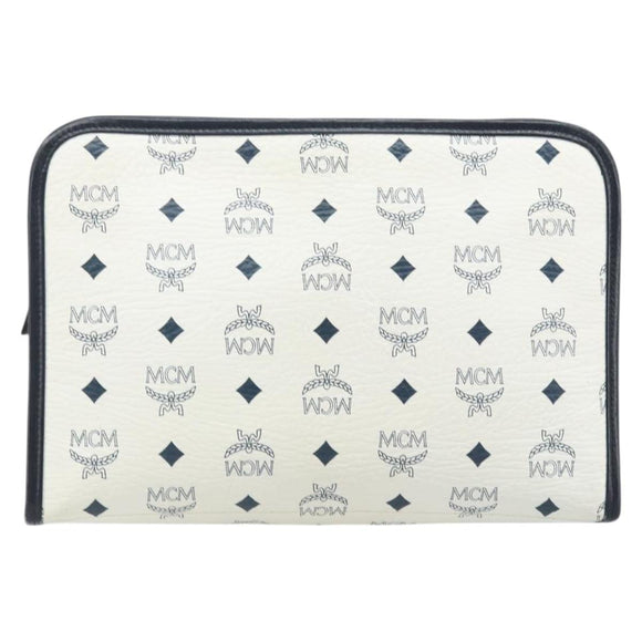 MCM Logogram Vicetos Clutch Tas PVC Leer Wit Goud Auth 173032A