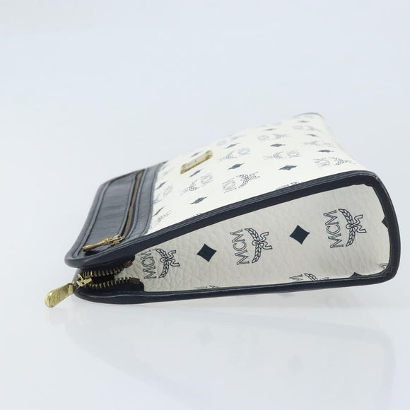 MCM Logogram Vicetos Clutch Tas PVC Leer Wit Goud Auth 173032A