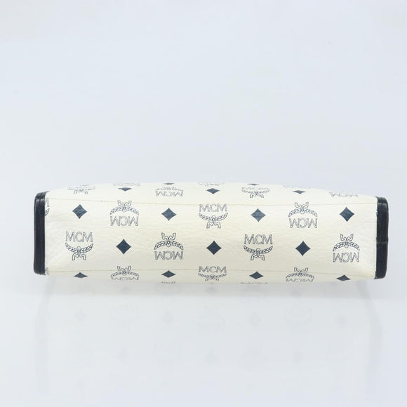 MCM Logogram Vicetos Clutch Bag PVC Leather White Gold Auth 173032A