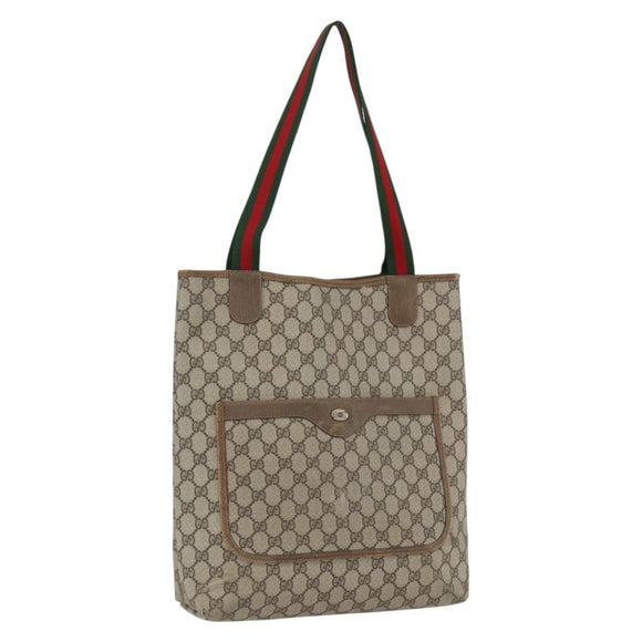 GUCCI GG Supreme Web Sherry Line Tote Bag PVC Beige 39 02 003 Auth 173103