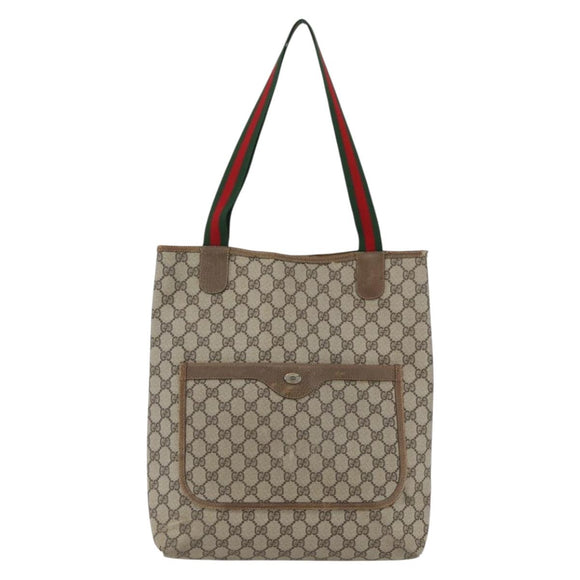 GUCCI GG Supreme Web Sherry Line Tote Bag PVC Beige 39 02 003 Auth 173103