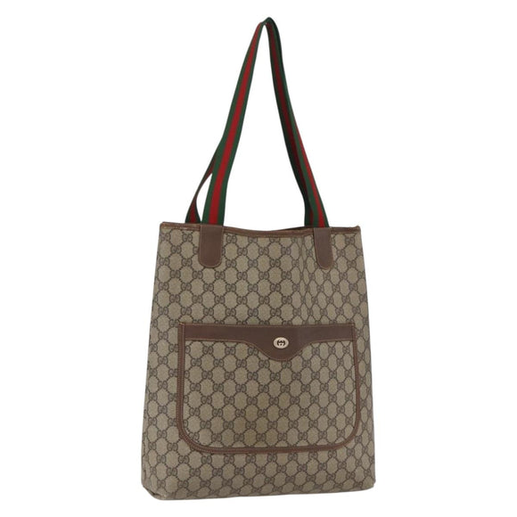 GUCCI GG Supreme Web Sherry Line Tote Bag PVC Beige 39 02 003 Auth 173109
