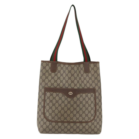 GUCCI GG Supreme Web Sherry Line Tote Bag PVC Beige 39 02 003 Auth 173109