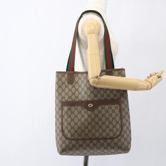 GUCCI GG Supreme Web Sherry Line Tote Bag PVC Beige 39 02 003 Auth 173109