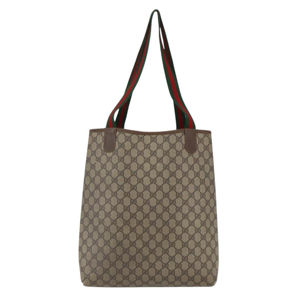 GUCCI GG Supreme Web Sherry Line Tote Bag PVC Beige 39 02 003 Auth 173109