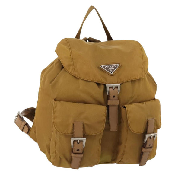 PRADA Backpack Nylon Beige Silver Auth 173115