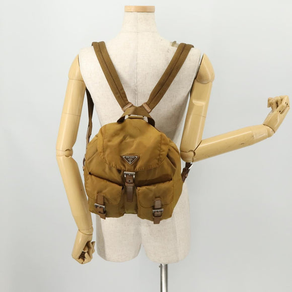 PRADA Backpack Nylon Beige Silver Auth 173115
