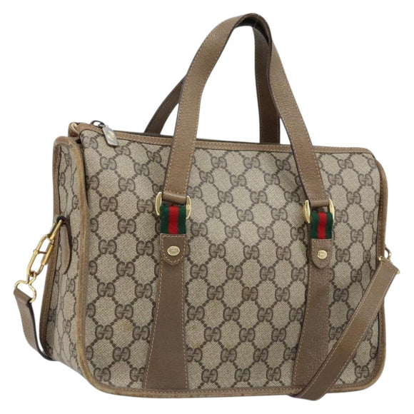 GUCCI GG Supreme Web Sherry Line Bag PVC 2way Beige Gold 41 02 039 Auth 173119